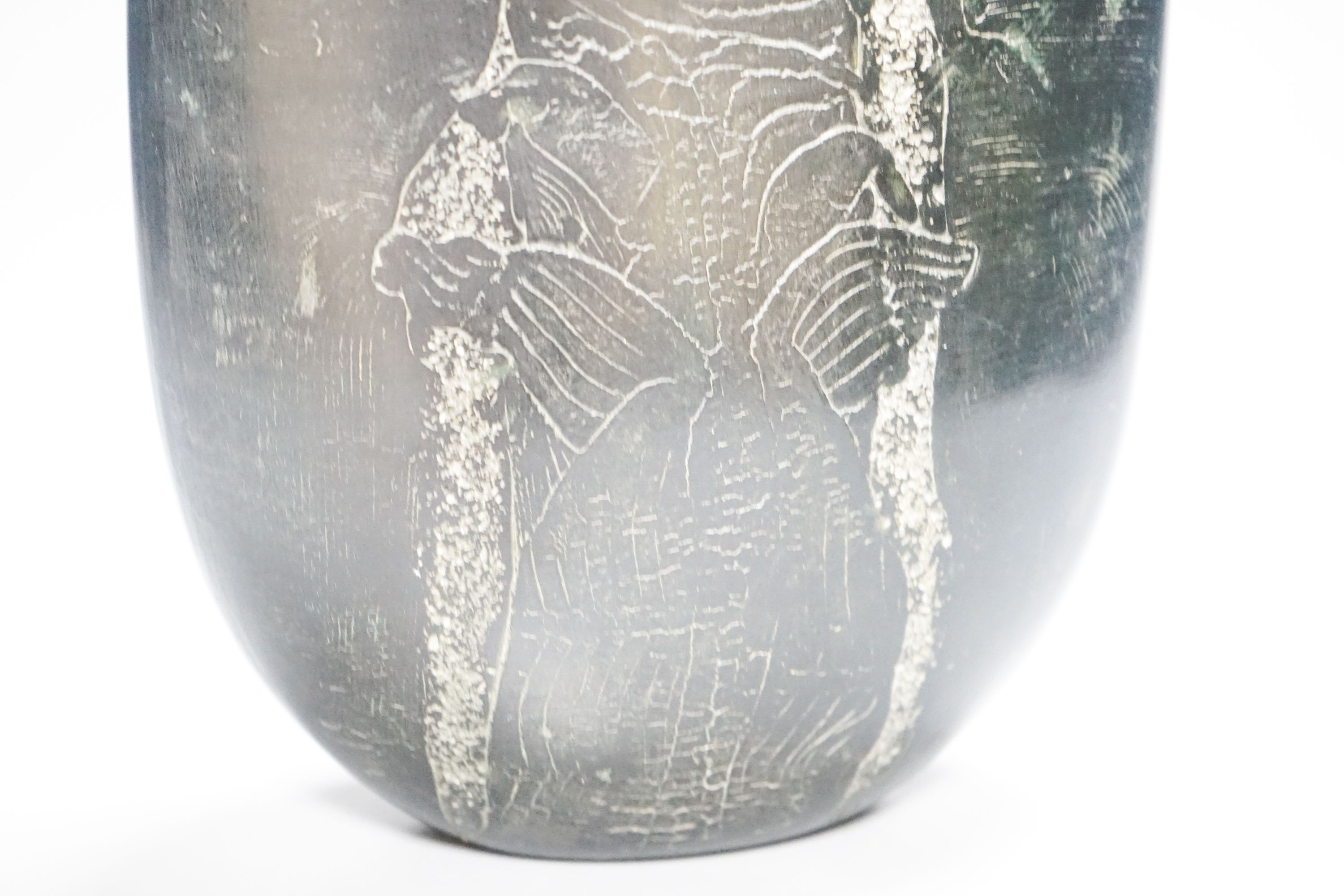 Peter Hayes (b.1946), a black raku glaze Bow form bottle, 29cm